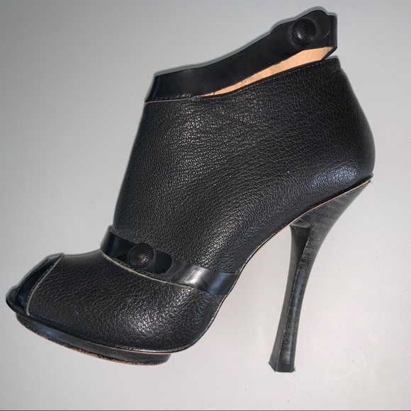 BEBE BLACK LEATHER PEEP TOE PLATFORM BOOTE - Picture 4 of 9